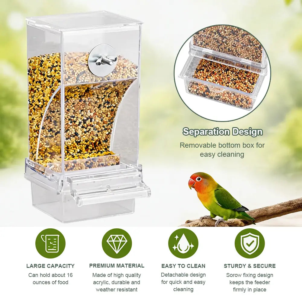 2 Piece Automatic Cage Feeder Water Dispenser Clear Parakeet Seed Container Food Drinker for Cockatiels, Finches, Lovebirds, Budgies, Canaries