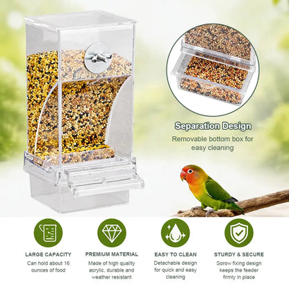 2 Piece Automatic Cage Feeder Water Dispenser Clear Parakeet Seed Container Food Drinker for Cockatiels, Finches, Lovebirds, Budgies, Canaries