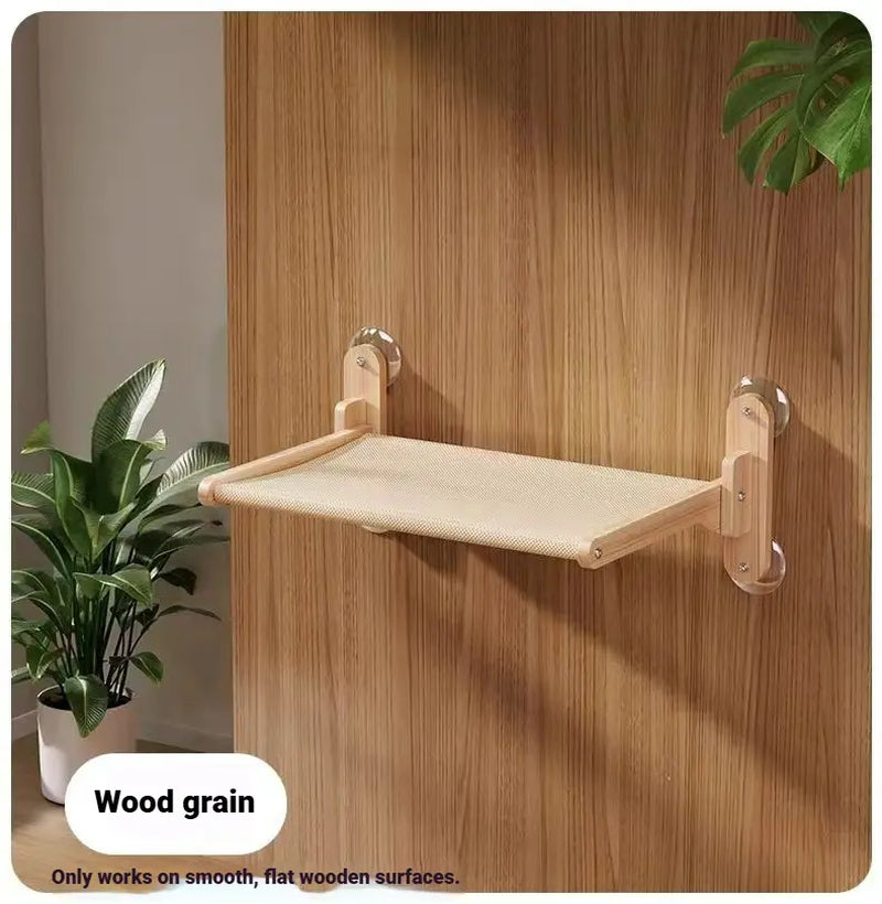 Foldable Solid Wood Cat Window Perch | Heavy Duty Suction Cup Hammock | Space Saving & Breathable Mesh | for Large Cats Home