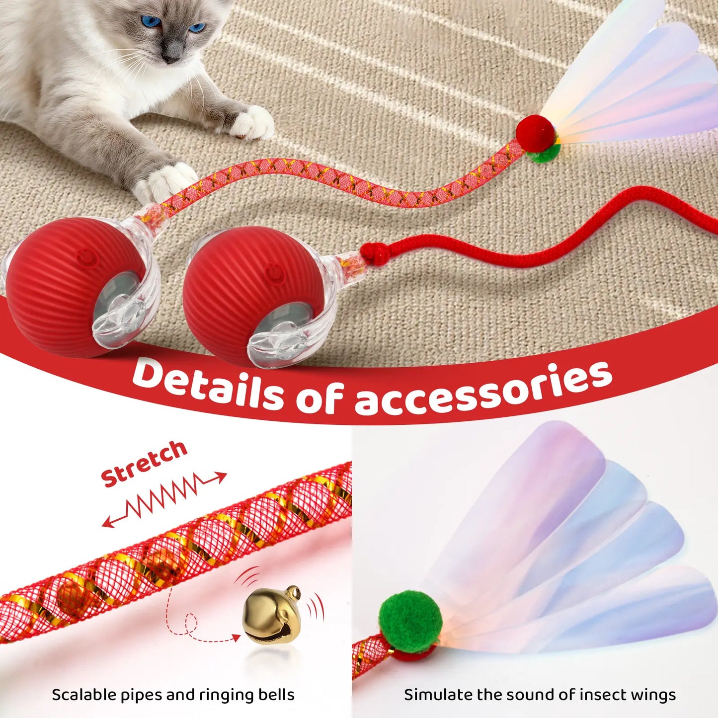 Interactive Cat Toys for Indoor Cats,Usb Rechargeable, Fast Rolling Cat Ball Toy on Rug, Bird Chirping & Motion Activated Cat Ball, Anti-Depression Pet Toy Fun Gift with Light,Playtime Exercise Entertainment
