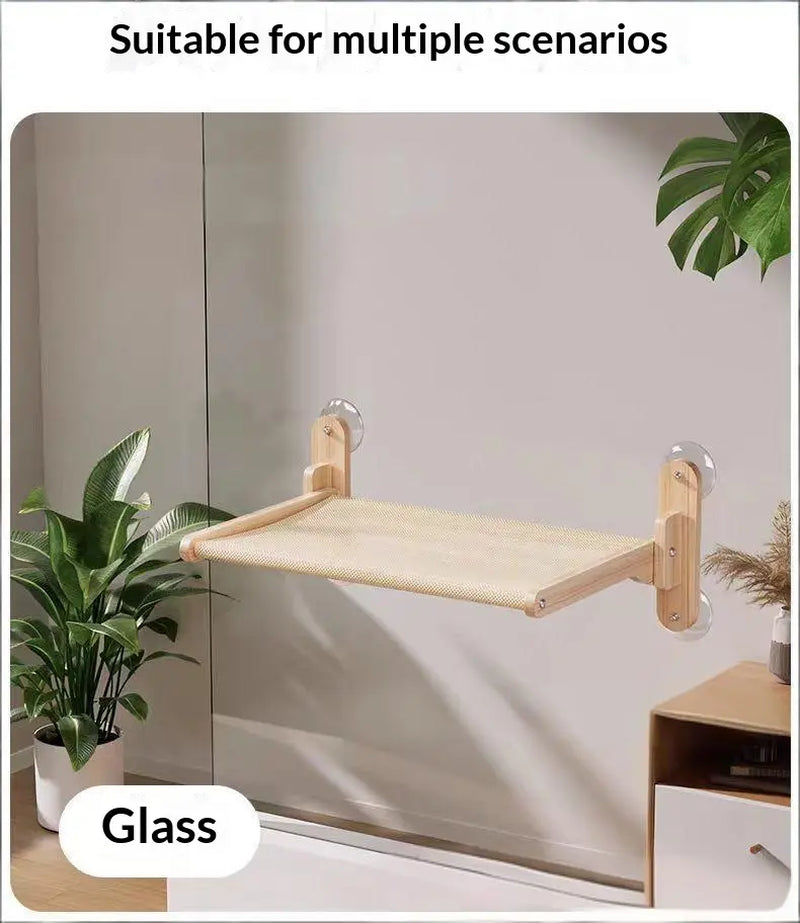 Foldable Solid Wood Cat Window Perch | Heavy Duty Suction Cup Hammock | Space Saving & Breathable Mesh | for Large Cats Home