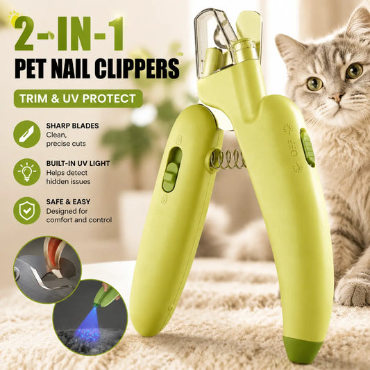 Pet Nail Clippers with LED Light & UV Detection for Cats Dogs, Safe Quick Trim Tool with Hidden Nail File, Nail Collection Box, Comfortable Grip for Easy Home Grooming