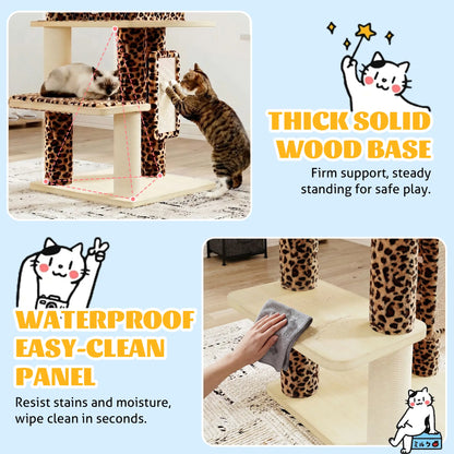 HOOMIC 77" Cat Tree, Ultra-Soft Plush with Thick Scratching Poles, Removable Hammock & Condo, Waterproof Wood Base，Beige & Leopard Print#Tiktokshopdealsforyoudays#Dealsforyoudays#Summervibes#Summergarden
