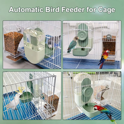 2 Piece Automatic Cage Feeder Water Dispenser Clear Parakeet Seed Container Food Drinker for Cockatiels, Finches, Lovebirds, Budgies, Canaries