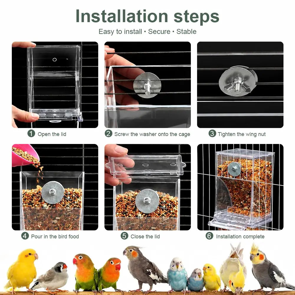 2 Piece Automatic Cage Feeder Water Dispenser Clear Parakeet Seed Container Food Drinker for Cockatiels, Finches, Lovebirds, Budgies, Canaries