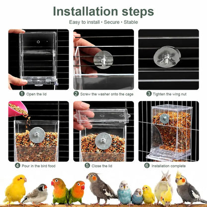2 Piece Automatic Cage Feeder Water Dispenser Clear Parakeet Seed Container Food Drinker for Cockatiels, Finches, Lovebirds, Budgies, Canaries