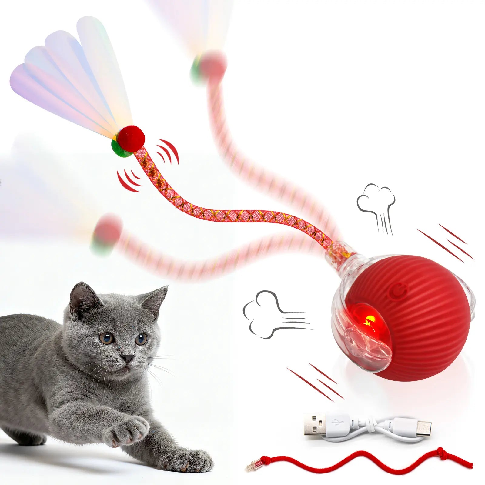 Interactive Cat Toys for Indoor Cats,Usb Rechargeable, Fast Rolling Cat Ball Toy on Rug, Bird Chirping & Motion Activated Cat Ball, Anti-Depression Pet Toy Fun Gift with Light,Playtime Exercise Entertainment