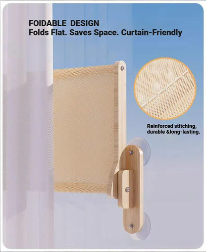 Foldable Solid Wood Cat Window Perch | Heavy Duty Suction Cup Hammock | Space Saving & Breathable Mesh | for Large Cats Home