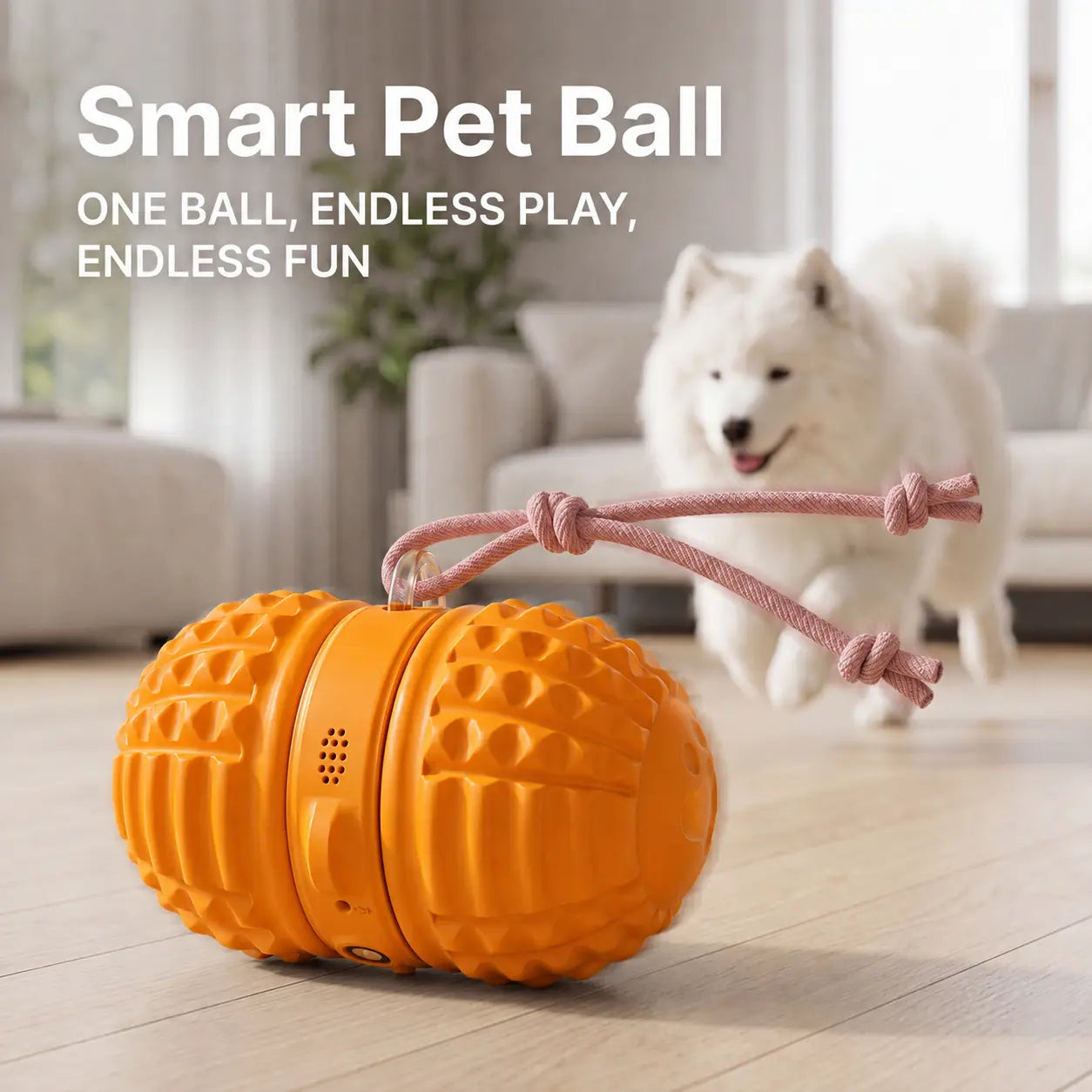 Smartwell Automatic Rolling Ball Dog Toy - Solid, Dual-Motor, Rope-Attached, 1500Mah Rechargeable Rolling Play Boredom Relief Toy for Small & Medium Dogs