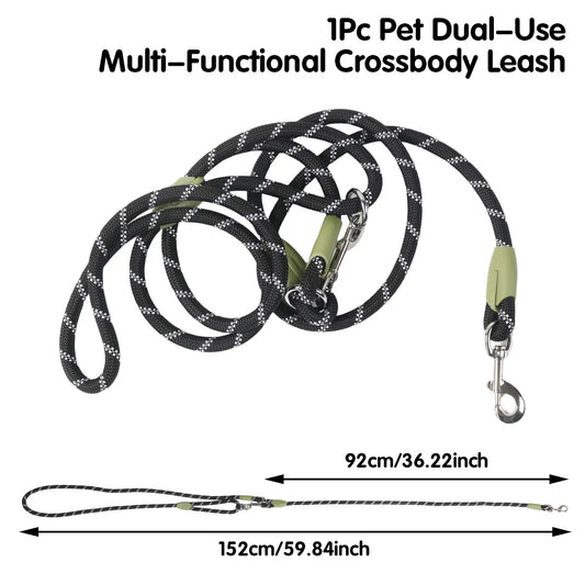 Multifunctional Hands-Free Dog Leash for Hiking and Training - Heavy-Duty Reflective Crossbody Walking Belt for Small to Large Dogs