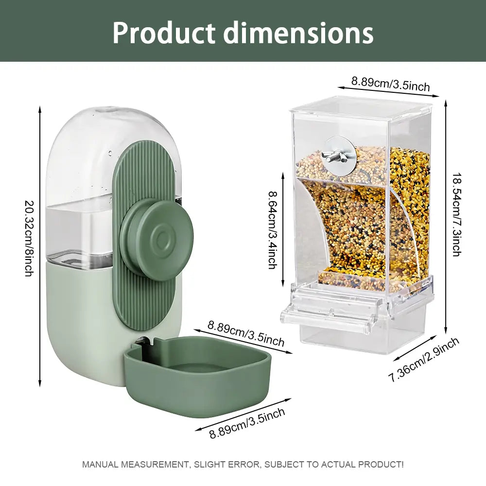 2 Piece Automatic Cage Feeder Water Dispenser Clear Parakeet Seed Container Food Drinker for Cockatiels, Finches, Lovebirds, Budgies, Canaries