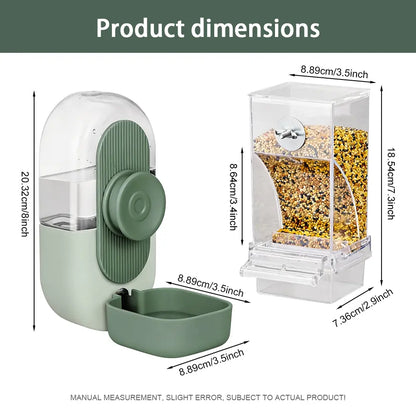 2 Piece Automatic Cage Feeder Water Dispenser Clear Parakeet Seed Container Food Drinker for Cockatiels, Finches, Lovebirds, Budgies, Canaries