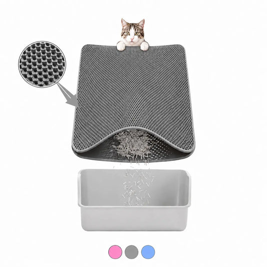 Cat Litter Mat, 47X27Inches Large Double Layer Honeycomb Cat Litter Trapping Mat, Non Slip Waterproof Urine Proof Cat Litter Box Mat for Floor, Kitty Litter Rug, Cat Supplies, Pink