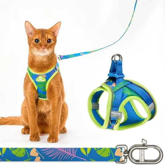 Petthem Cat Harness & Leash Set, Adjustable Reflective Soft Mesh Vest, Easy to Wear, Escape Proof, Lightweight Walking Harness for Cats and Small Dogs, Ideal Choice for Outdoor Walking