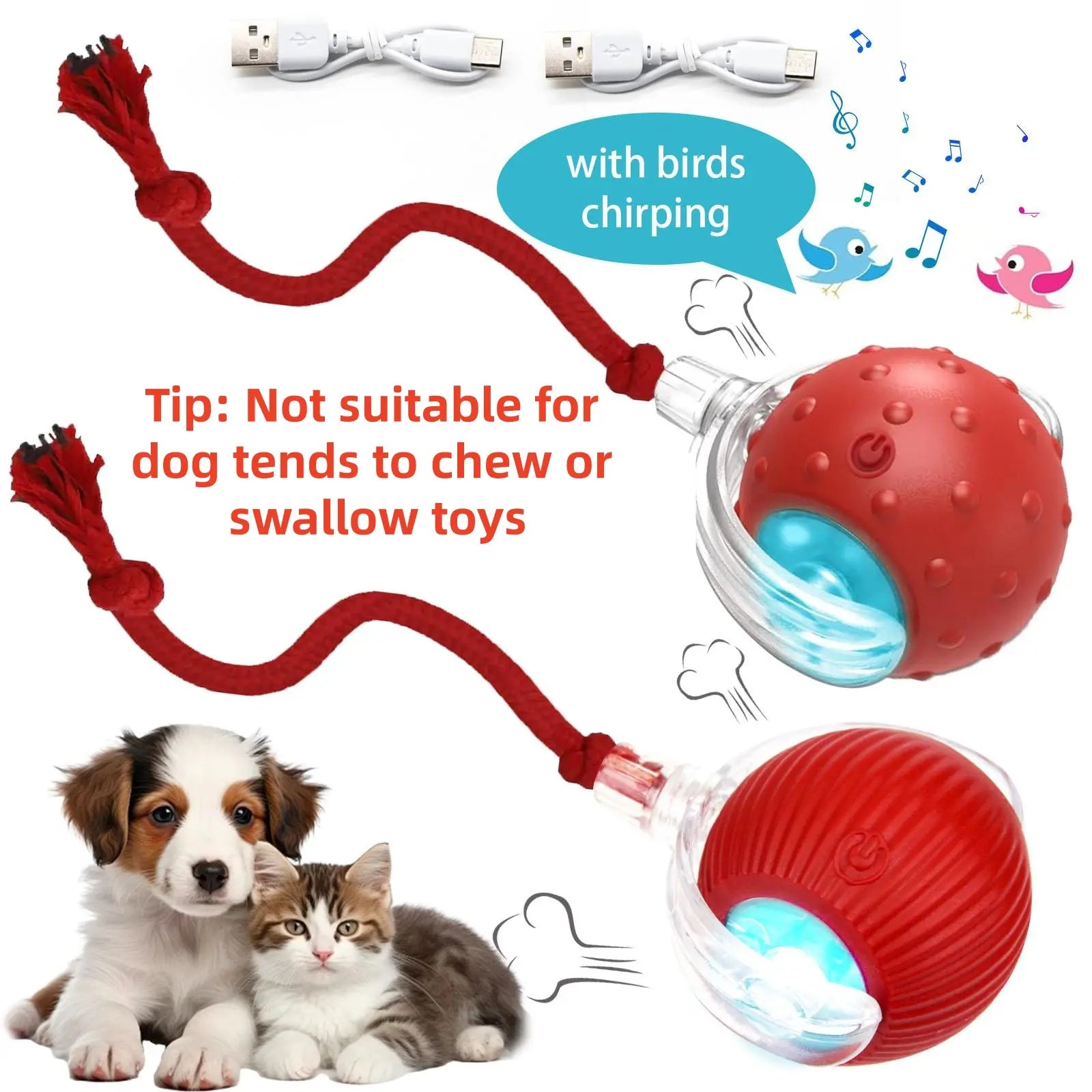 Interactive Cat Toys for Indoor Cats,Usb Rechargeable, Fast Rolling Cat Ball Toy on Rug, Bird Chirping & Motion Activated Cat Ball, Anti-Depression Pet Toy Fun Gift with Light,Playtime Exercise Entertainment