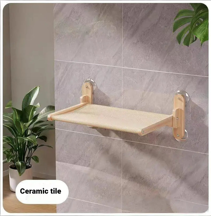 Foldable Solid Wood Cat Window Perch | Heavy Duty Suction Cup Hammock | Space Saving & Breathable Mesh | for Large Cats Home