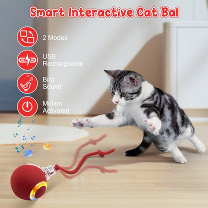 Interactive Cat Toys for Indoor Cats,Usb Rechargeable, Fast Rolling Cat Ball Toy on Rug, Bird Chirping & Motion Activated Cat Ball, Anti-Depression Pet Toy Fun Gift with Light,Playtime Exercise Entertainment